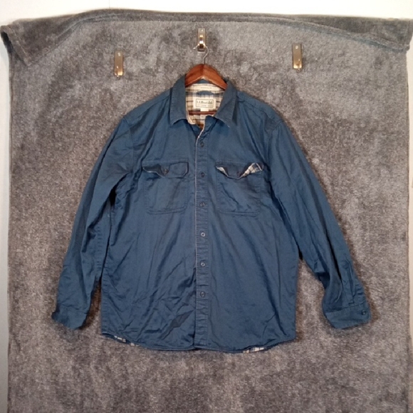 Vintage LL Bean Shirt Jacket Chore Field Coat Plaid Lined Mens Large - Picture 1 of 11